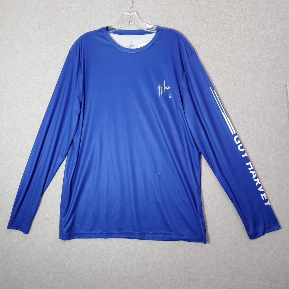 Guy Harvey Men Shirt L Blue Performance Mahi Fish Graphic Outdoor Fishing READ